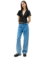 Tommy Jeans Women's Cotton Embroidered Plunging-Neck Blouse