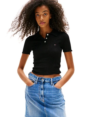 Tommy Jeans Women's Pointelle Cropped Polo Sweater