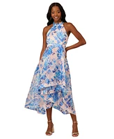 Adrianna Papell Women's Floral Print Halter High-Low Midi Dress