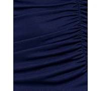 Betsy & Adam Petite Mock-Neck Crepe Ruched Sheath Dress