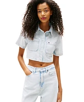 Tommy Jeans Women's Cropped Short-Sleeve Denim Shirt