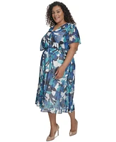 Dkny Plus Printed Flutter-Sleeve Midi Dress