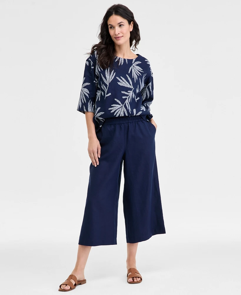 Charter Club Women's Cropped Wide-Leg 100% Linen Pants, Exclusively at Macy's