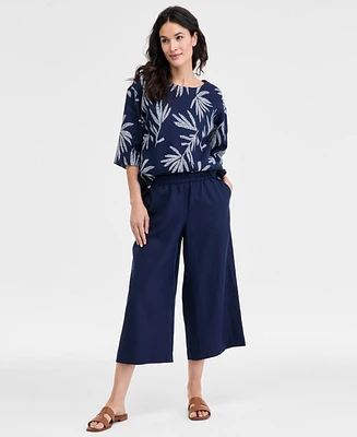 Charter Club Women's Cropped Wide-Leg 100% Linen Pants, Exclusively at Macy's