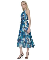 Dkny Women's Tie-Waist Chiffon Fit & Flare Midi Dress