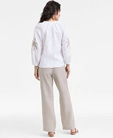 Charter Club Womens 100 Linen Drawstring Pants 100 Linen Embroidered Top Exclusively At Macys