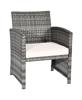 4PCS Patio Rattan Furniture Set Conversation Glass Table Top