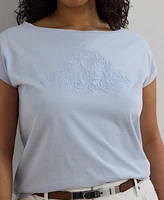 Lauren Ralph Plus Beaded-Logo Cotton Jersey Tee