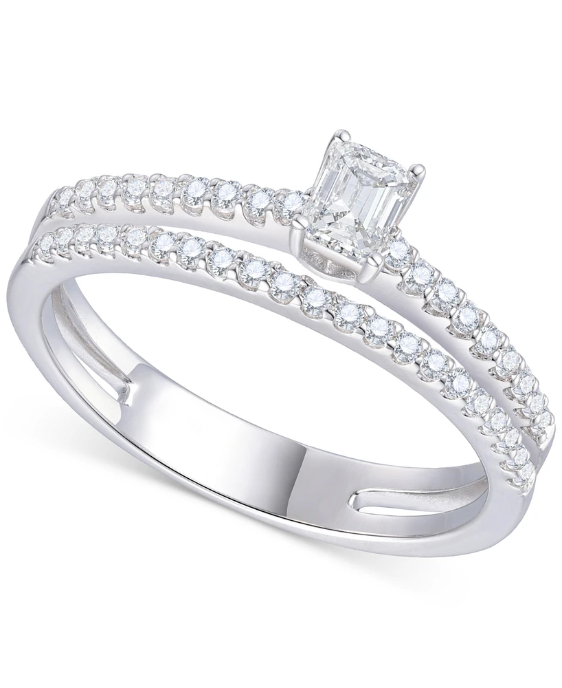 Diamond Emerald Cut Double-Row Engagement Ring (1/2 ct. t.w.) 14k White Gold