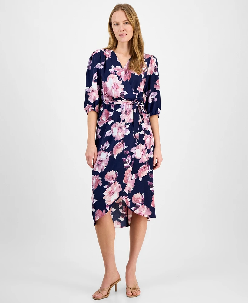 Connected Women's Floral-Print 3/4-Sleeve Midi Dress