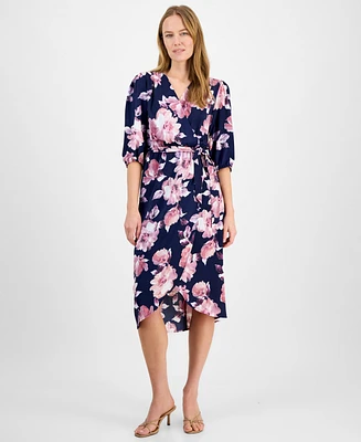 Connected Women's Floral-Print 3/4-Sleeve Midi Dress