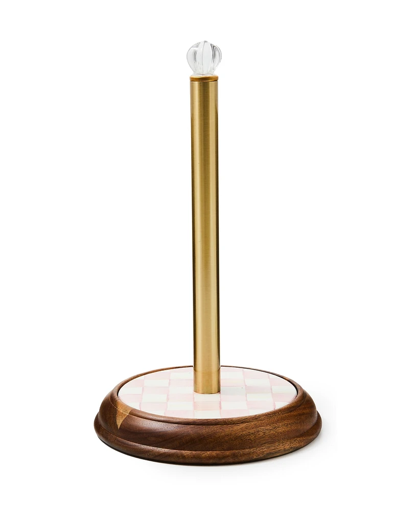 Mackenzie-Childs Rosy Check Wood Paper Towel Holder