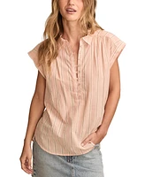 Lucky Brand Women's Cotton Striped Short-Sleeve Popover