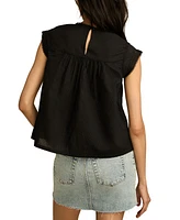 Lucky Brand Women's Lace-Neck Pintuck Cotton Top