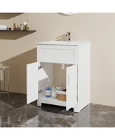 Casainc 24" White Sink Bathroom Vanity Laundry Cabinet Combo