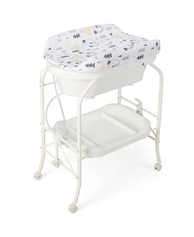 Folding Baby Changing Table with Bathtub and 4 Universal Wheels