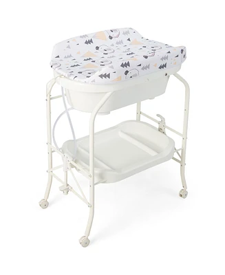 Folding Baby Changing Table with Bathtub and 4 Universal Wheels