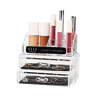 Acrylic Cosmetic Organizer with 2 Drawers & 3 Tiered Compartments, Clear Makeup Storage, Compact Vanity Organizer for Skincare and Makeup Brushes
