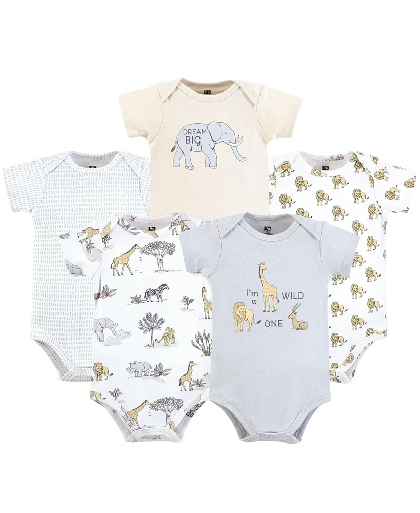 Hudson Baby Boys Cotton Bodysuits, Neutral Safari World, 9-12 Months