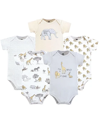 Hudson Baby Boys Cotton Bodysuits, Neutral Safari World, 9-12 Months
