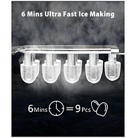 Cowsar 26Lbs Countertop Ice Maker, 9 Cubes 8 Mins, Two ,Self-Cleaning, with Scoop/Basket