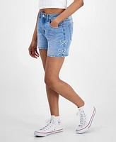 Gogo Jeans Juniors' Embroidered-Bow Denim Shorts
