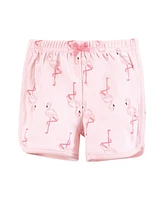 Hudson Baby Girls Shorts Bottoms 4-Pack, Palm Flamingo, 9-12 Months
