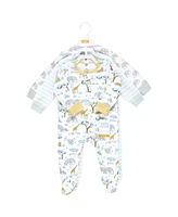 Hudson Baby Boys Cotton Sleep and Play, Safari Friends
