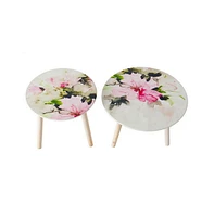 Set of 2 Side Tables with Elegant Floral Design for Stylish Home Decor