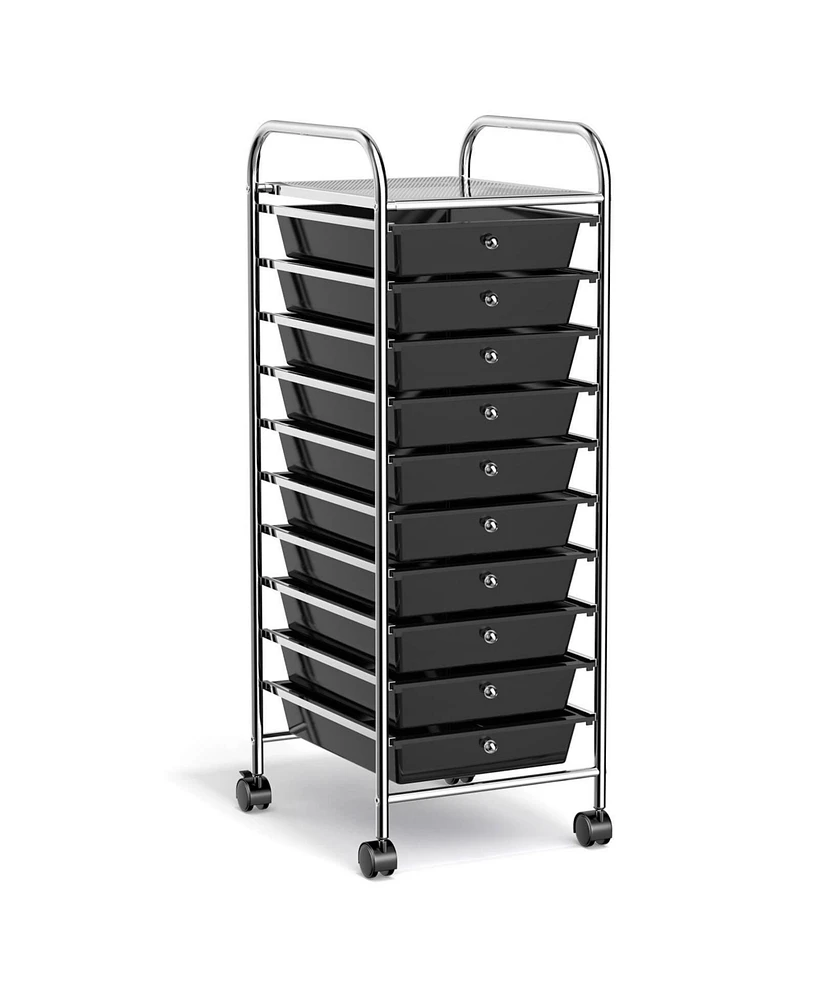 10 Drawer Rolling Storage Cart Organizer with 4 Universal Casters