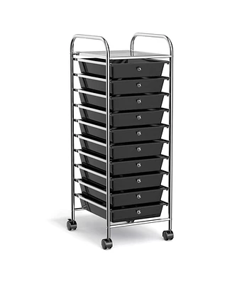 10 Drawer Rolling Storage Cart Organizer with 4 Universal Casters