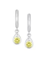 Bling Jewelry Classic Small Cz Cubic Zirconia Pear Shaped Dangling Teardrop Huggie Earrings .925 Sterling Silver