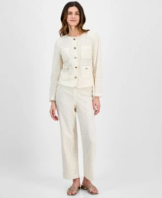 Anne Klein Womens Pull On Embroidered Eyelet Pants Button Front Jacket
