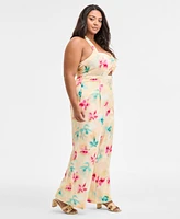 Bar Iii Trendy Plus Printed Halter Jumpsuit, Exclusively at Macy's