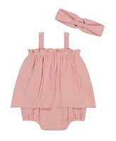 Calvin Klein Baby Girls 2-Piece Gauze Sunsuit and Matching Headband Set