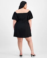 Bar Iii Trendy Plus Bubble-Sleeve Off-The-Shoulder Dress, Exclusively at Macy's