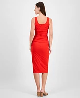 Bar Iii Women's Ribbed-Knit Square-Neck Ruched Dress, Exclusively at Macy's