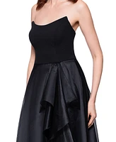 Betsy & Adam Petite Mixed-Material Strapless Ball Gown