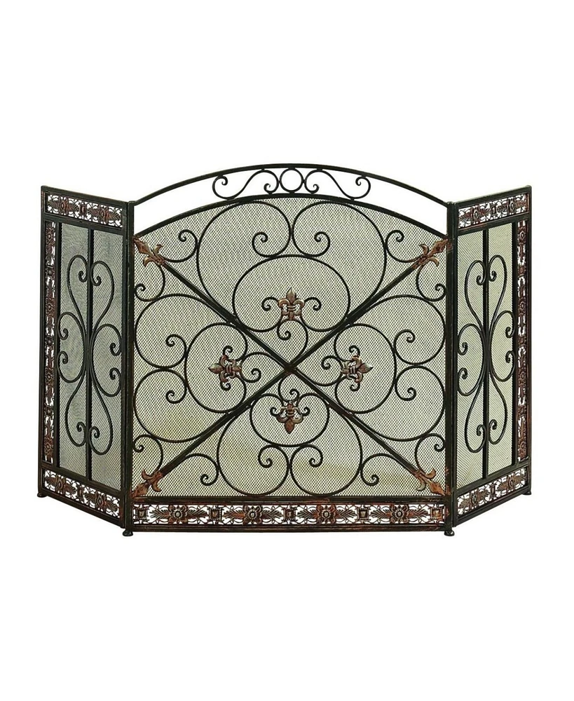 Traditional 3-Panel Fire Screen with Filigree Design for Elegant Fireplace Protection