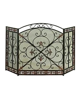 Traditional 3-Panel Fire Screen with Filigree Design for Elegant Fireplace Protection