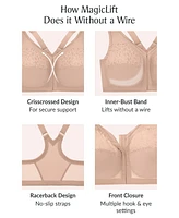 Glamorise Plus Magic Lift Front-Closure Racerback Wire Free Bra #1206