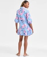 Charter Club Women's 100% Linen Printed Ruffle-Hem Dress, Exclusively at Macy's