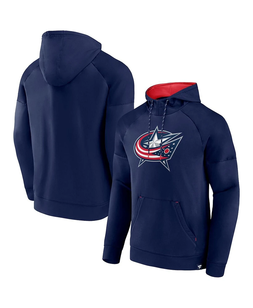 Fanatics Men's Navy Columbus Blue Jackets Iconic Defender Raglan Pullover Hoodie