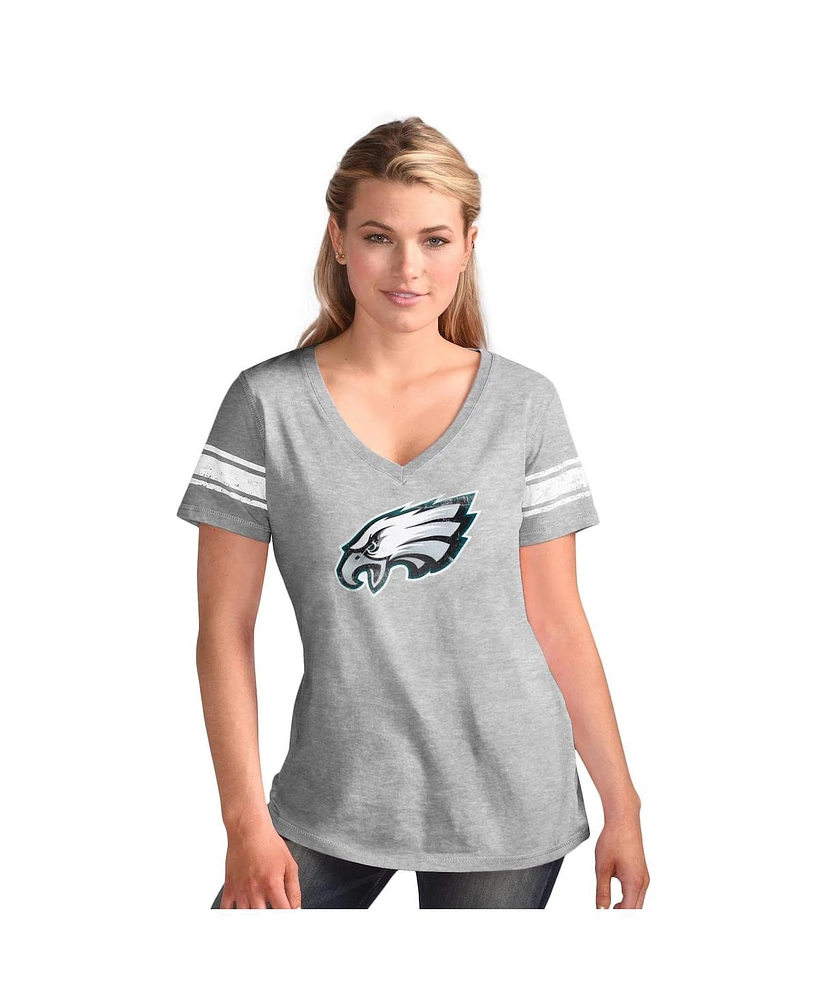 G-iii 4Her by Carl Banks Women's Heather Gray Philadelphia Eagles First Pick Distressed V-neck T-Shirt