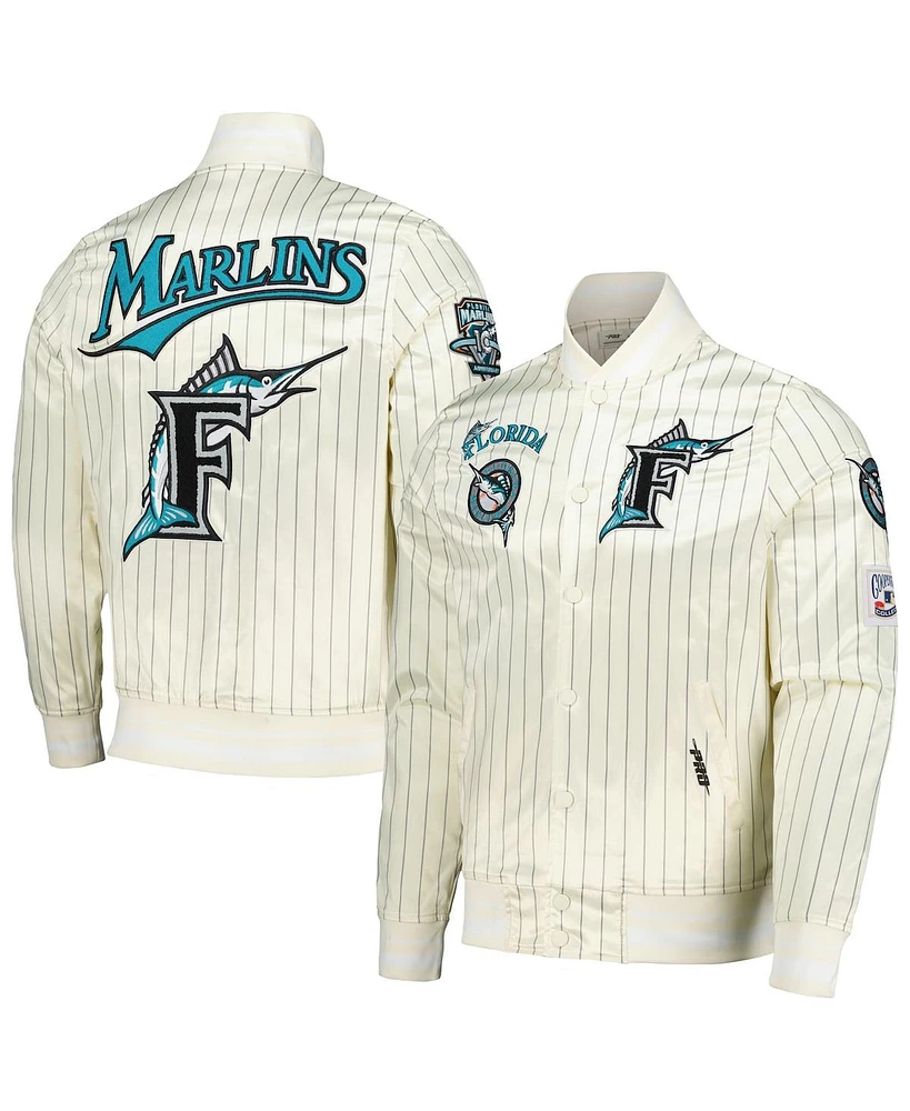Pro Standard Men's Cream Florida Marlins Cooperstown Collection Pinstripe Retro Classic Satin Full-Snap Jacket