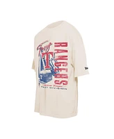 New Era Men's Cream Texas Rangers Cooperstown Collection Oversized Throwback Distressed T-Shirt