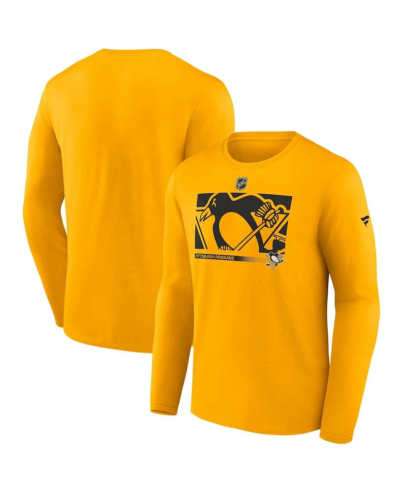 Fanatics Men's Gold Pittsburgh Penguins Authentic Pro Core Collection Secondary Long Sleeve T-Shirt