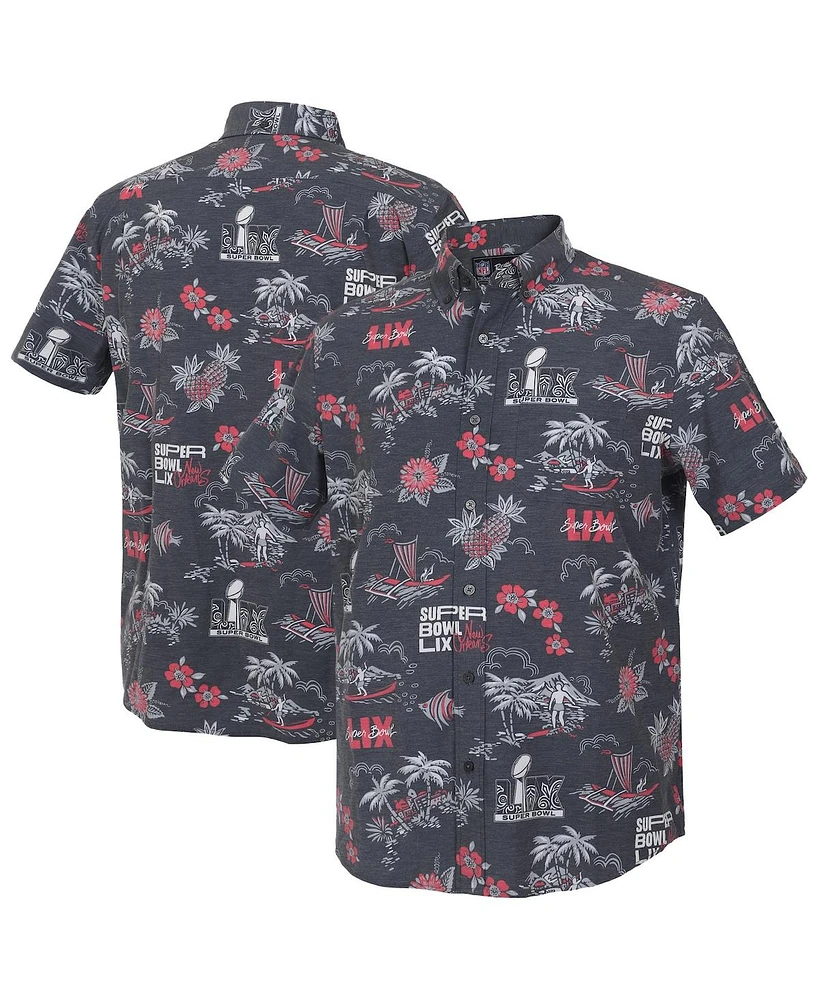 Reyn Spooner Men's Charcoal Super Bowl Lix Kekai Performance Short Sleeve Button-Up Shirt