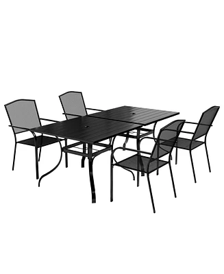 6-Piece Metal Outdoor Patio Dining Set with Square Table with 1.65 in. Umbrella Hole and Dining Chairs
