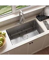 31-Inch Stainless Steel Sink Under The Table Single Grooves Thick 18Ga With Drain Grid And Drainer